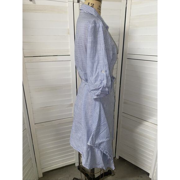 Per Seption Concept Women’s Large Striped Cotton Dress Asymmetrical Hem Roll Tab - Picture 7 of 11